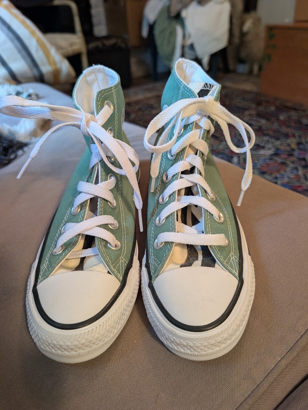 Converse Kids High-Top Canvas Sneakers - Green & Zebra Print W Parker On Back